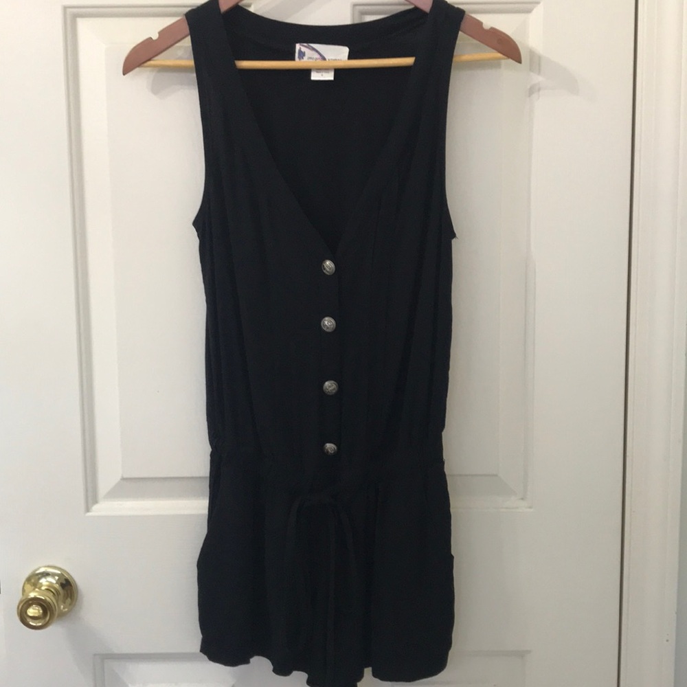 Black sleeveless romper with tie